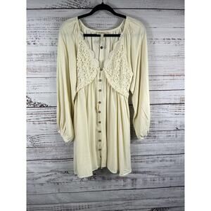 Listicle Shirt Dress Women's Small White Crochet Lace Button Front Boho Mini